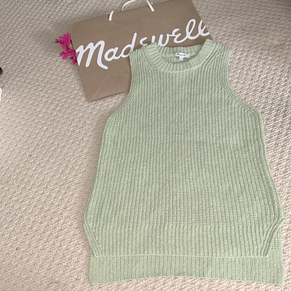 Madewell Shaker Sweater in Sunfaded Mint Green Size Small